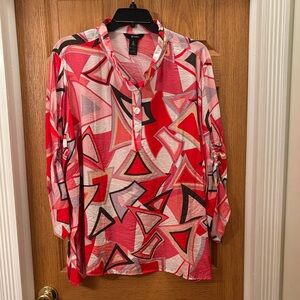 Ali Miles - Vibrant Red and Pink Geometric Top